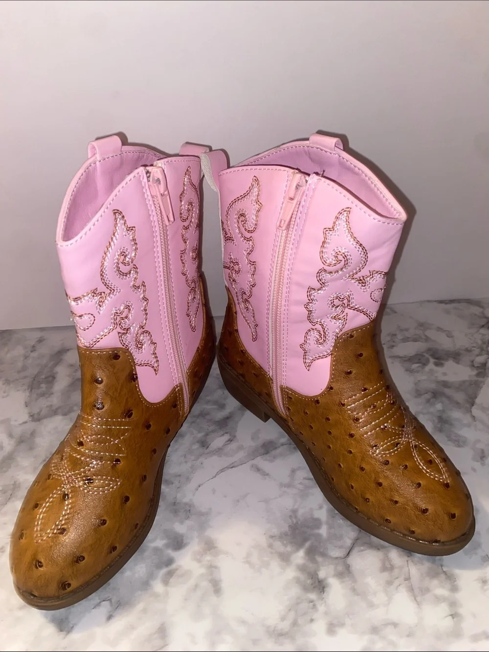 Girls  Pink and Brown Western Ankle Boots